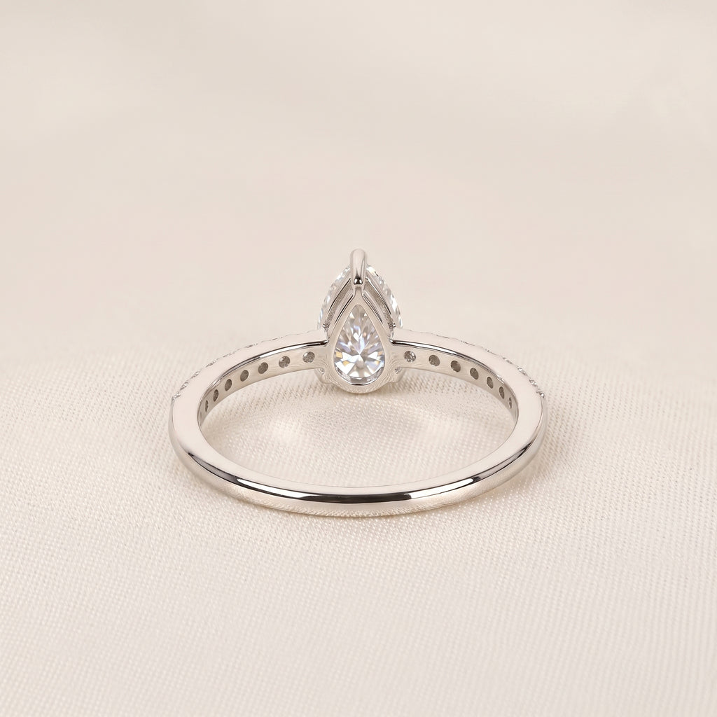 Vintage Pear Lab Grown Diamond Side Stone Ring in 10K White Gold 0.68 CTW