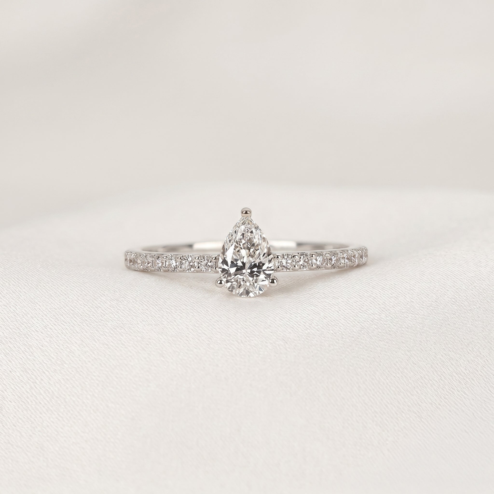 Vintage Pear Lab Grown Diamond Side Stone Ring in 10K White Gold 0.68 CTW