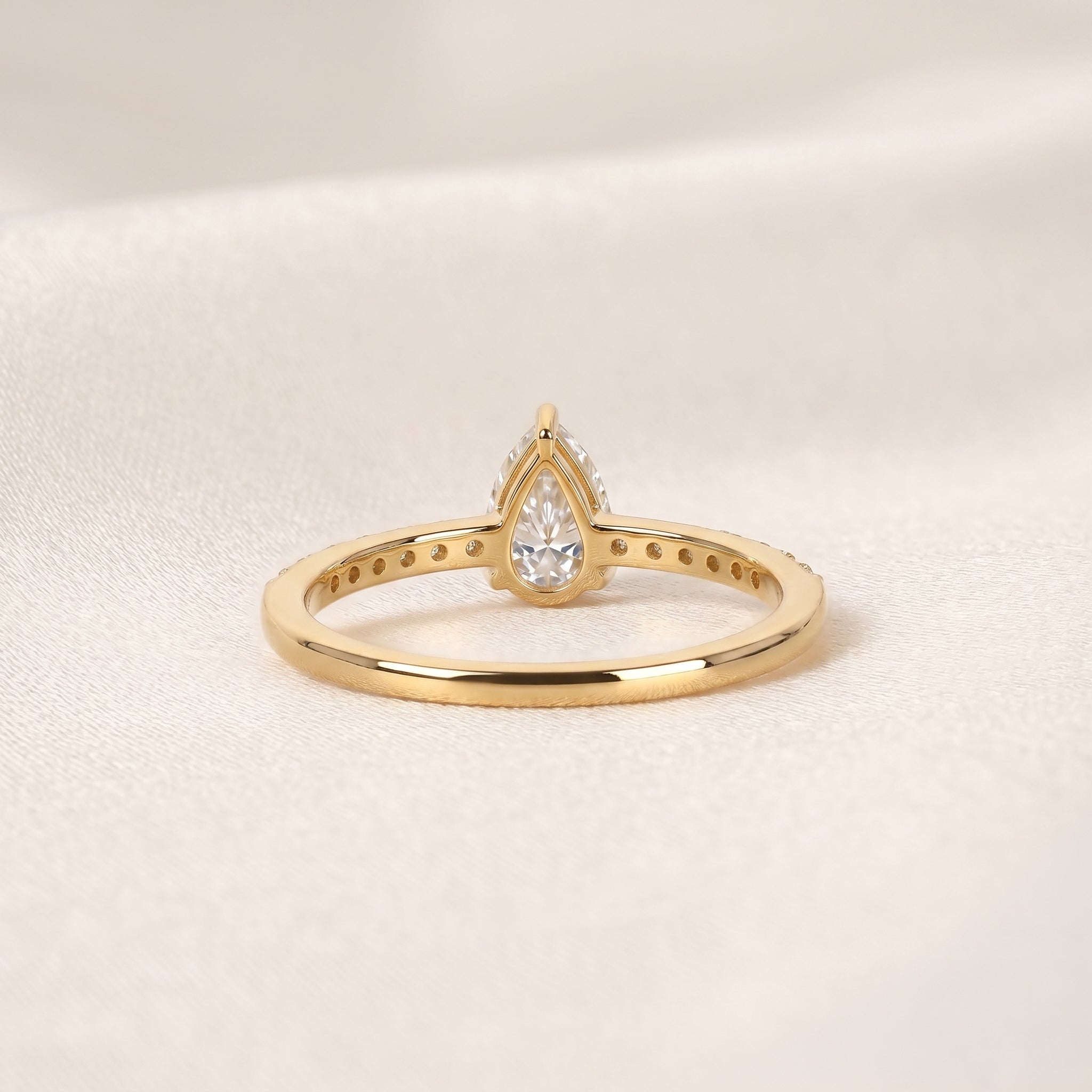 Vintage Pear Lab Grown Diamond Side Stone Ring in 10K Yellow Gold 0.68 CTW