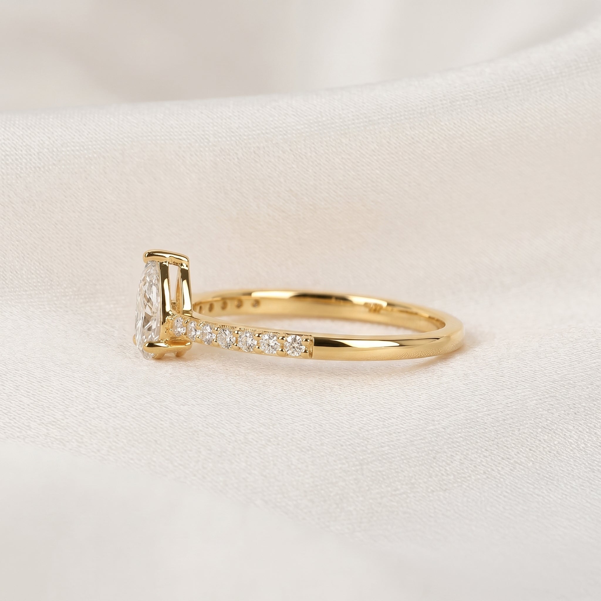 Vintage Pear Lab Grown Diamond Side Stone Ring in 10K Yellow Gold 0.68 CTW