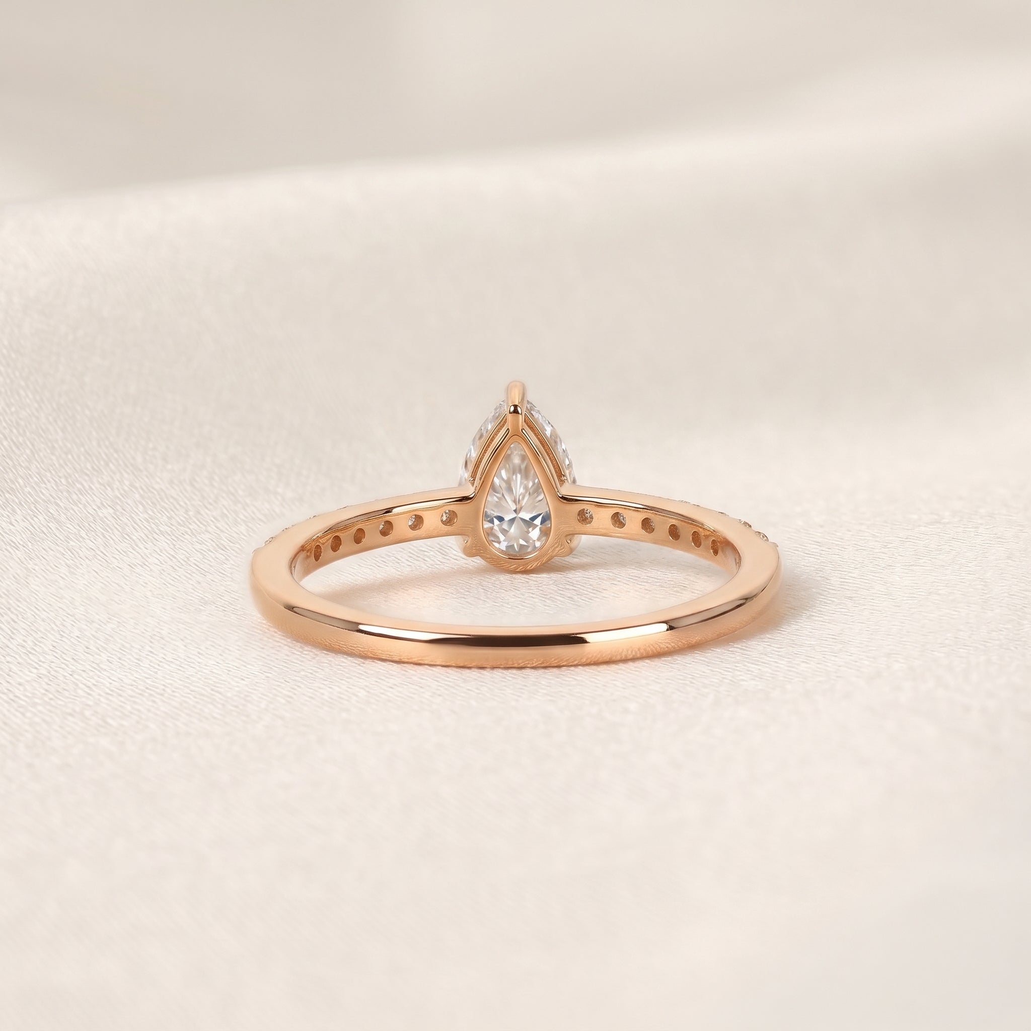 Vintage Pear Lab Grown Diamond Side Stone Ring in 14K Rose Gold 0.68 CTW