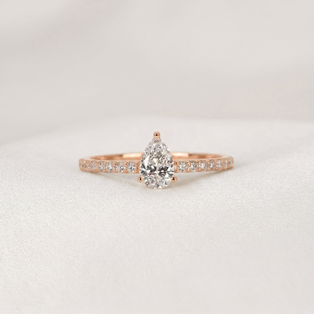 Vintage Pear Lab Grown Diamond Side Stone Ring in 14K Rose Gold 0.68 CTW