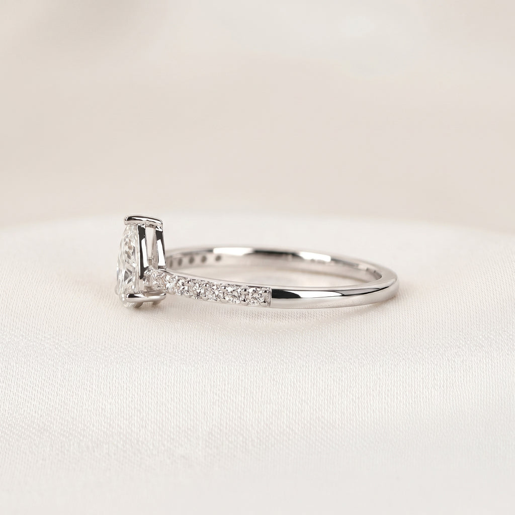 Vintage Pear Lab Grown Diamond Side Stone Ring in 14K White Gold 0.68 CTW