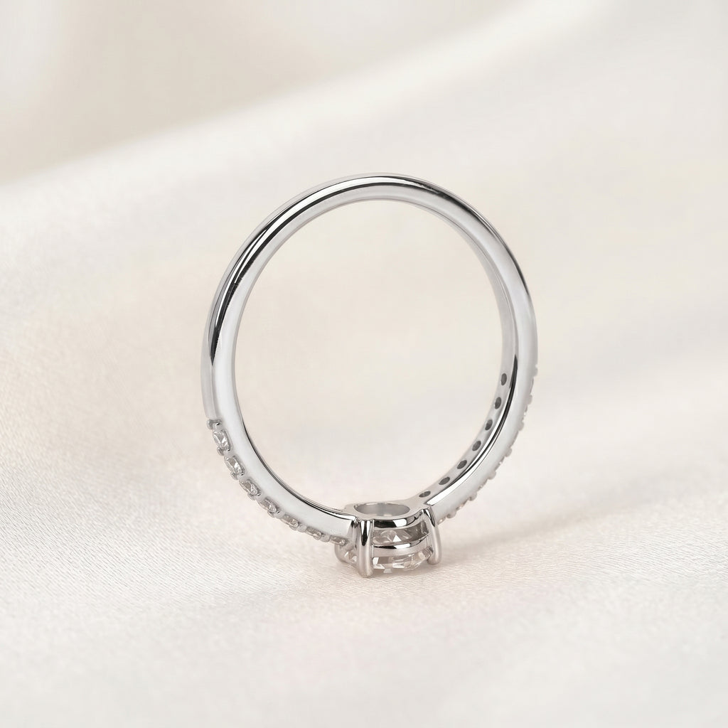 Vintage Pear Lab Grown Diamond Side Stone Ring in 14K White Gold 0.68 CTW