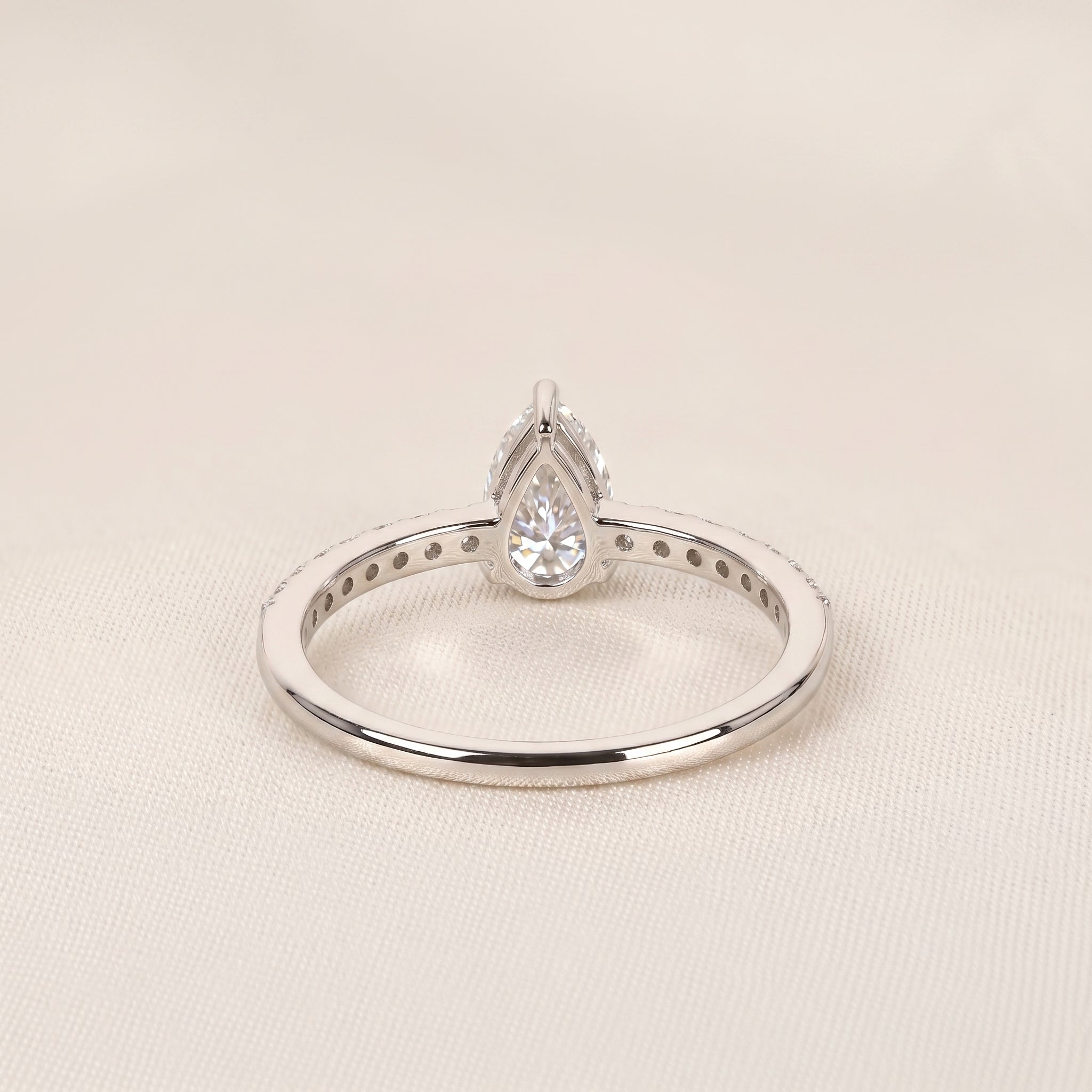Vintage Pear Lab Grown Diamond Side Stone Ring in 18K White Gold 0.68 CTW