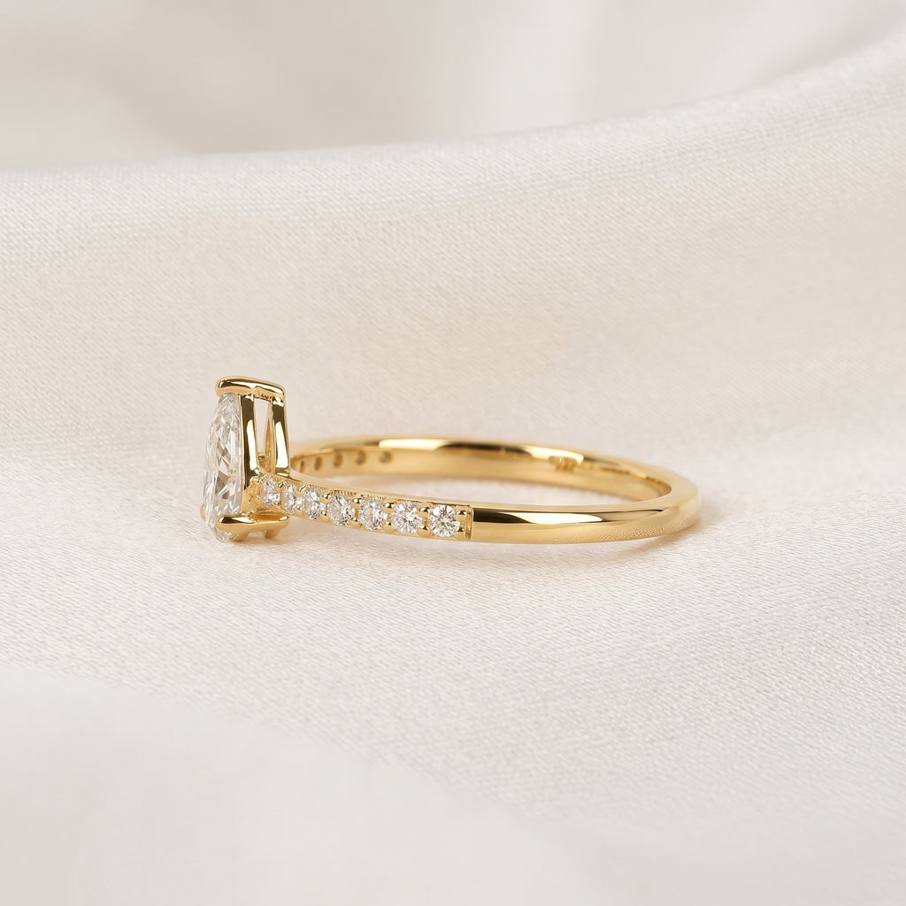 Vintage Pear Lab Grown Diamond Side Stone Ring in 18K Yellow Gold 0.68 CTW