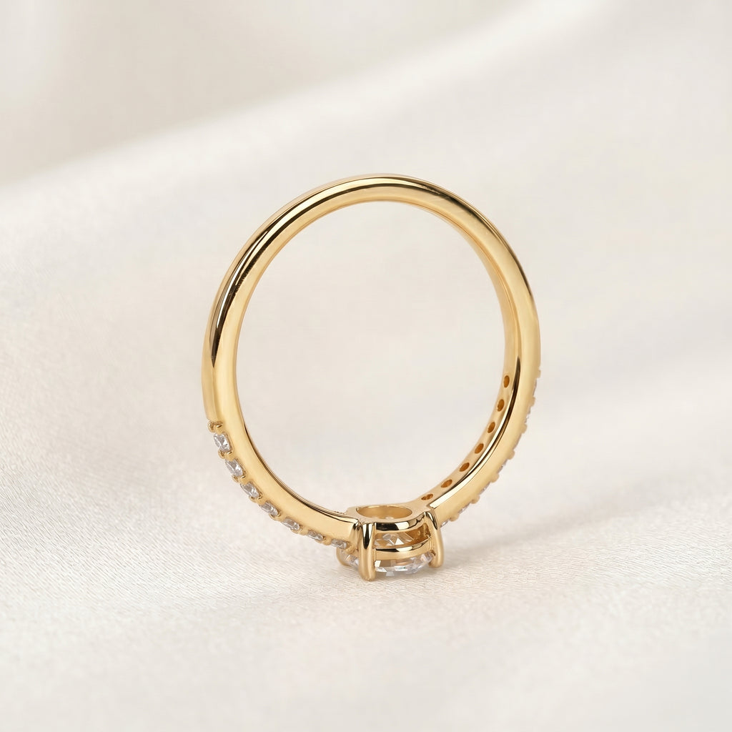Vintage Pear Lab Grown Diamond Side Stone Ring in 18K Yellow Gold 0.68 CTW