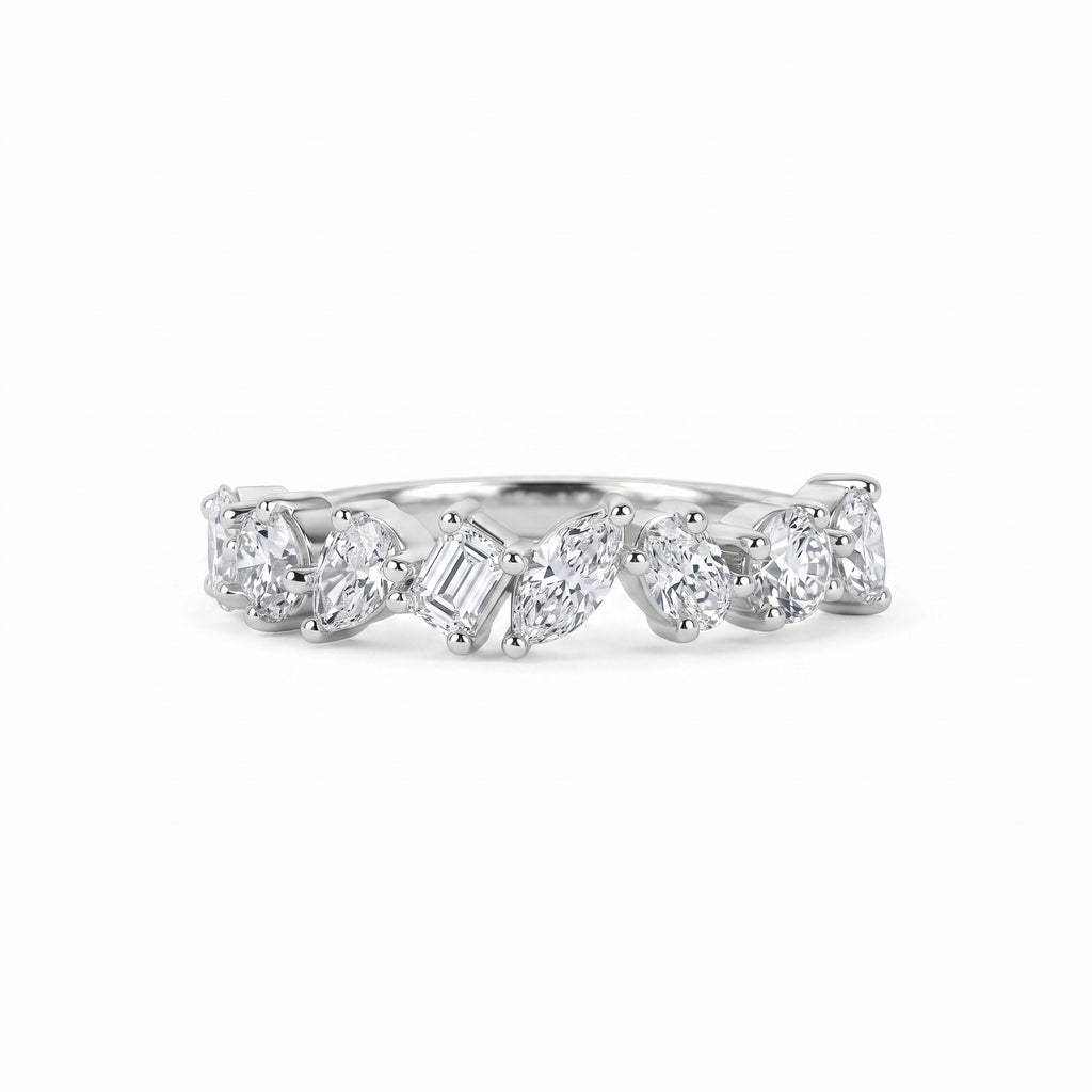 Multi-Shape Diamond Half Eternity Band in 14K White Gold 1.01 CTW