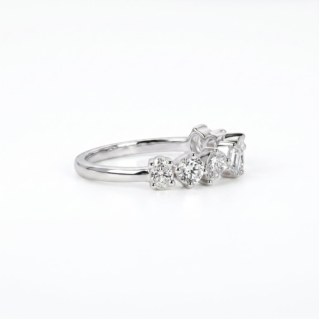 Multi-Shape Diamond Half Eternity Band in 14K White Gold 1.01 CTW