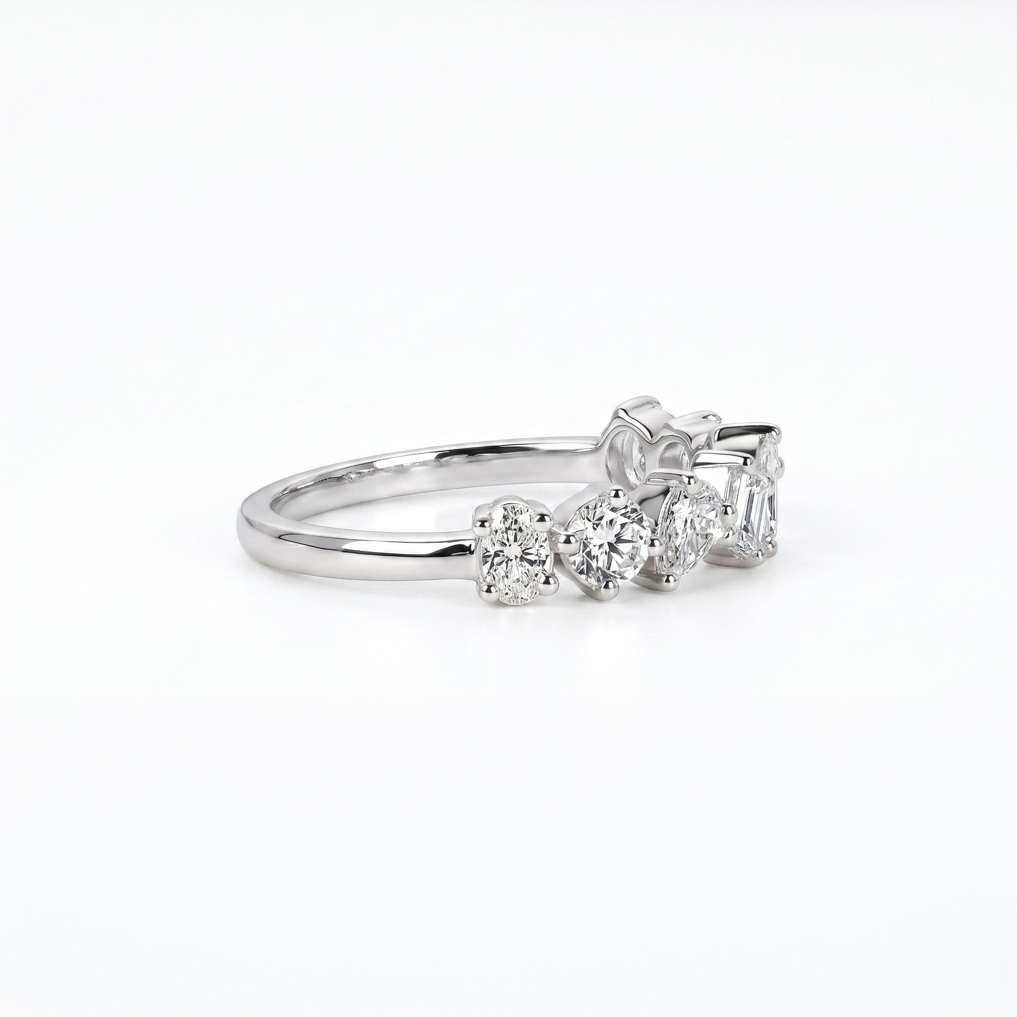 Multi-Shape Diamond Half Eternity Band in 14K White Gold 1.01 CTW