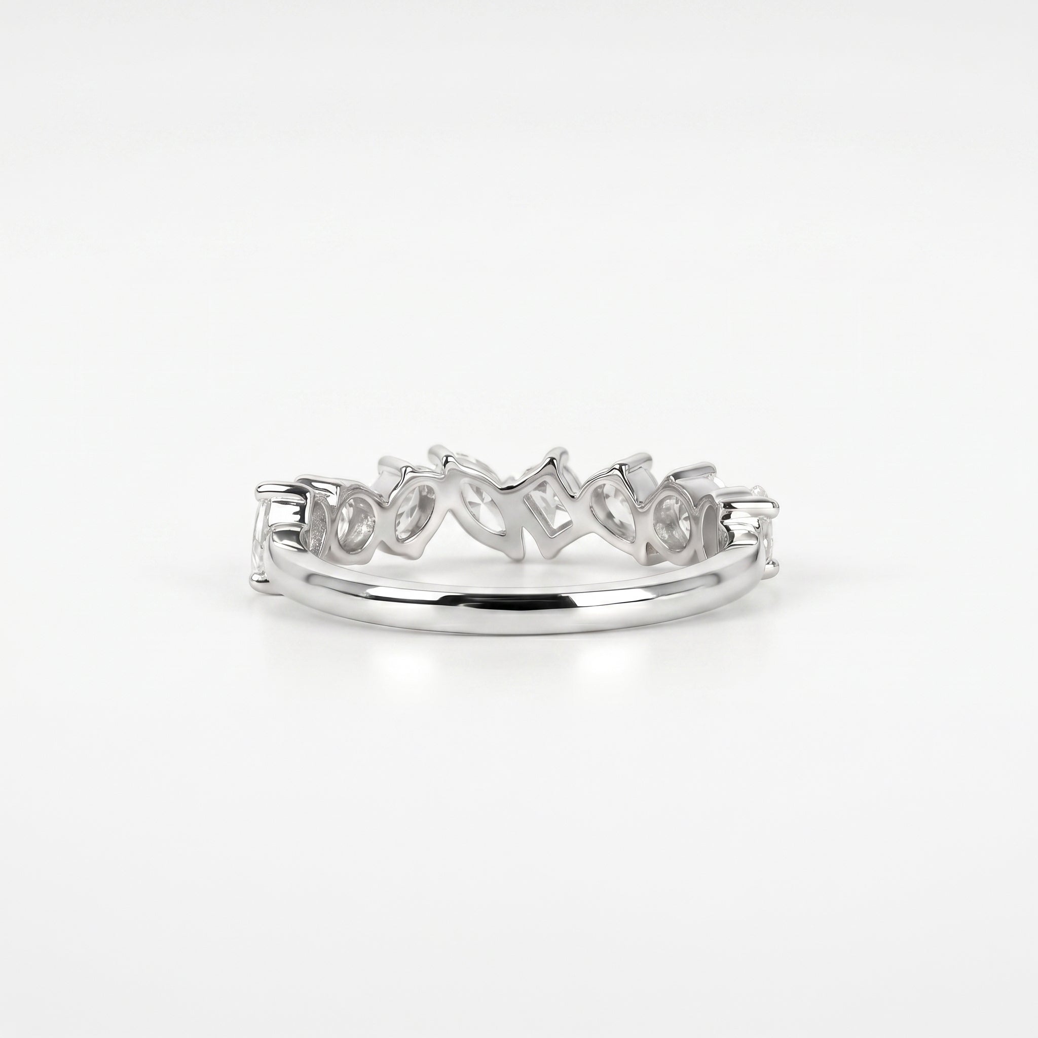 Multi-Shape Diamond Half Eternity Band in 14K White Gold 1.01 CTW