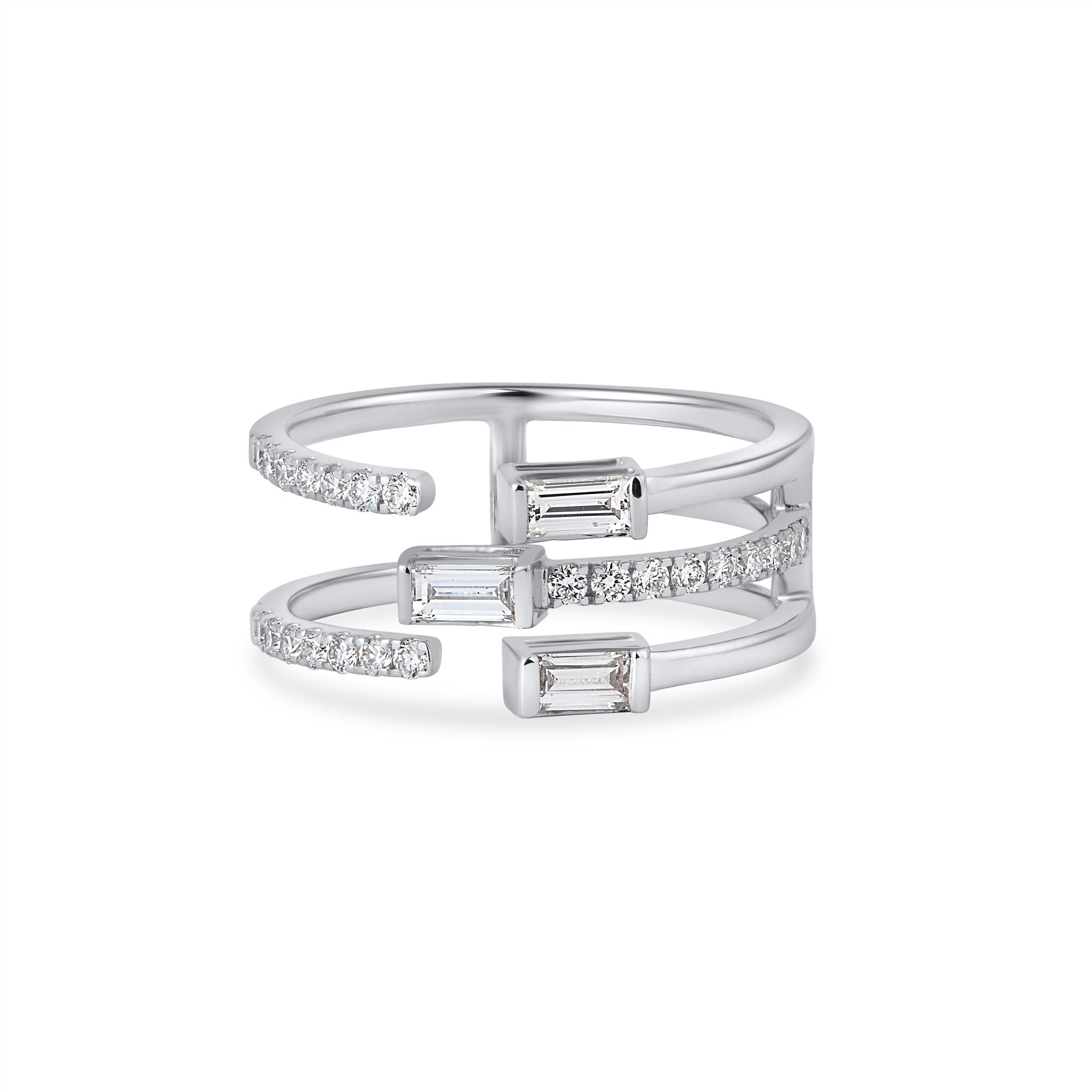 Waterfall Ring In Baguette & Brilliant Round Cut Lab Grown Diamond