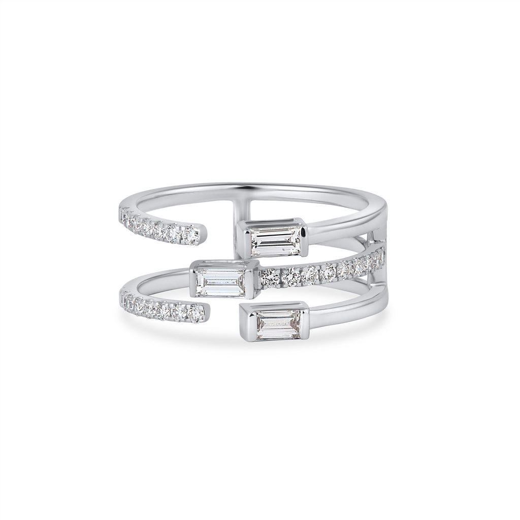 Waterfall Ring In Baguette & Brilliant Round Cut Lab Grown Diamond
