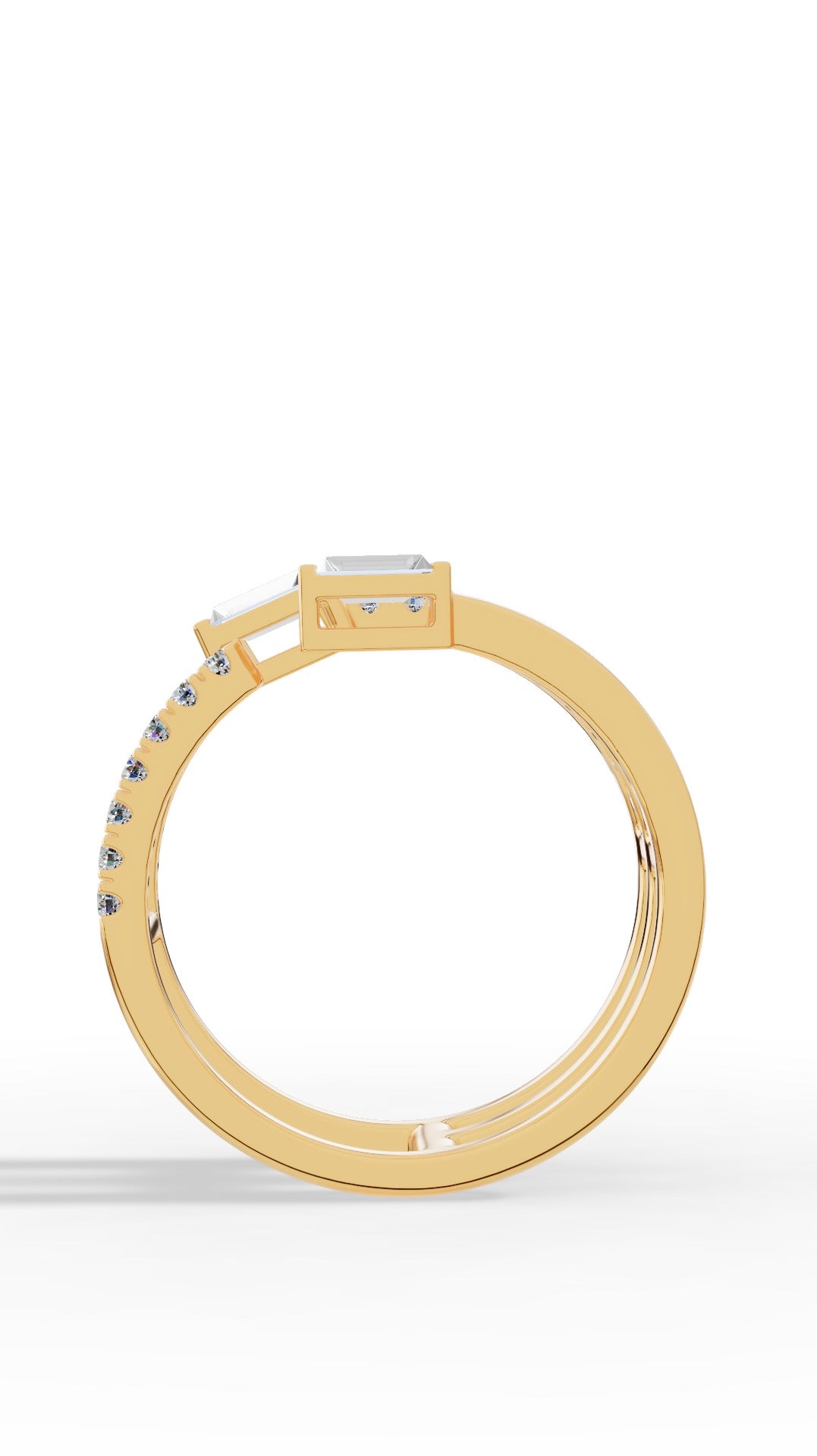 Waterfall Ring In Baguette & Brilliant Round Cut Stones 10K Yellow Gold 0.77 CTW