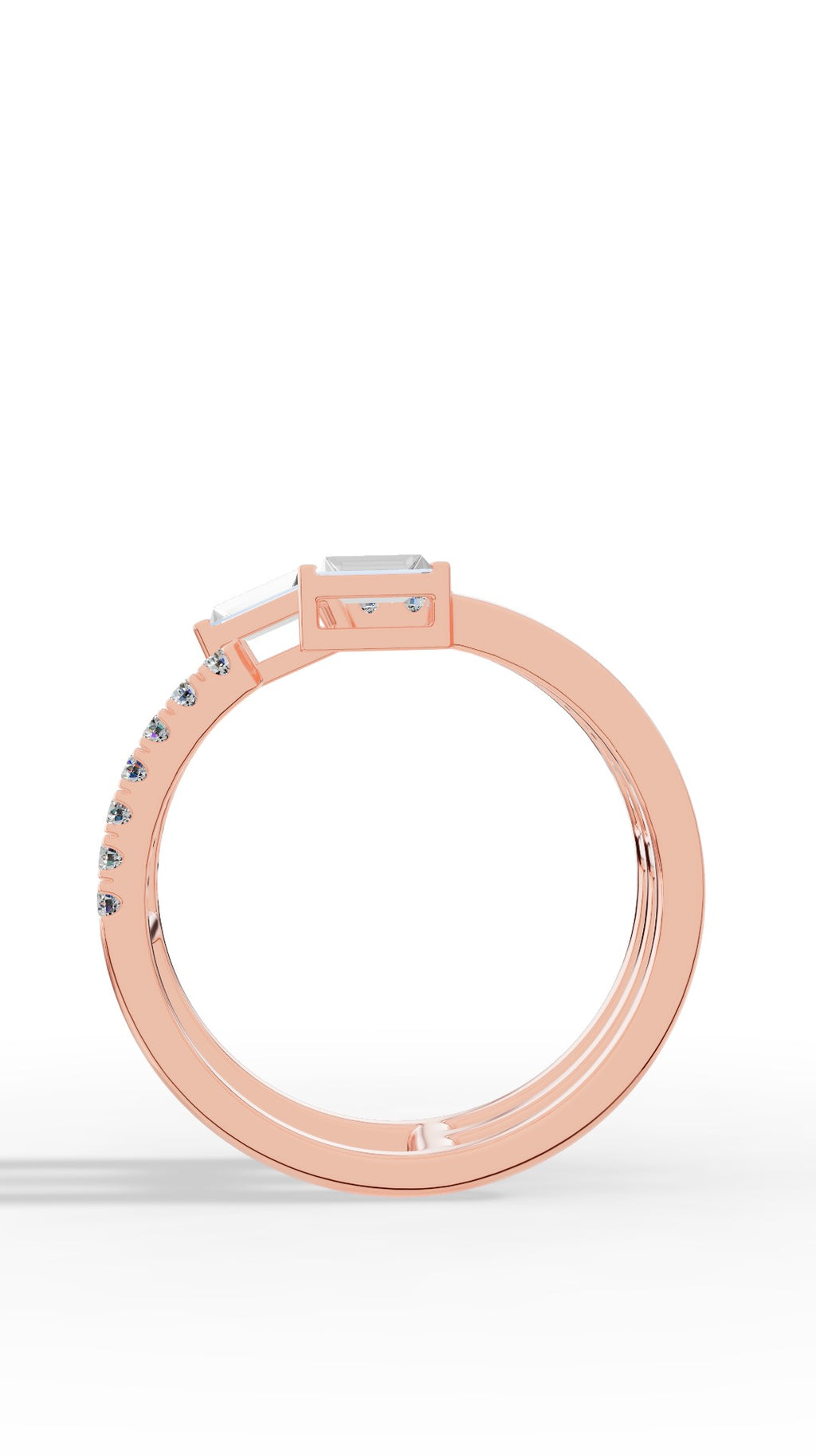 Waterfall Ring In Baguette & Brilliant Round Cut Stones 14K Rose Gold 0.77 CTW
