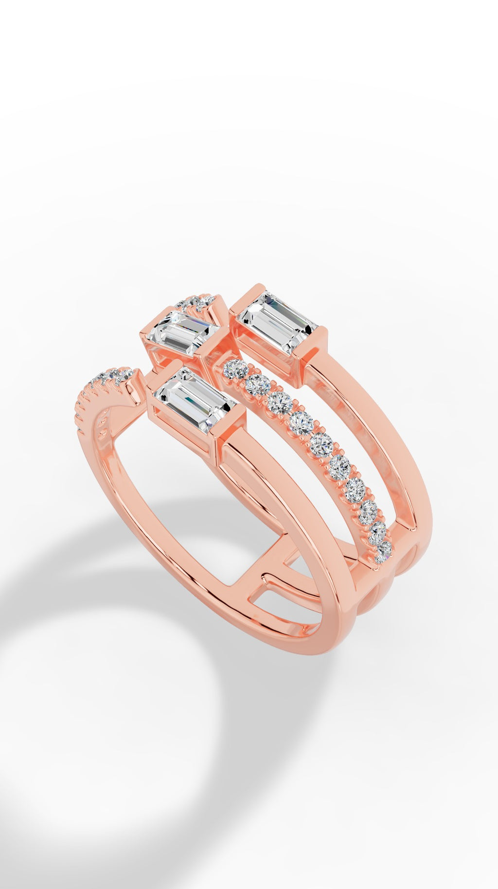 Waterfall Ring In Baguette & Brilliant Round Cut Stones 14K Rose Gold 0.77 CTW
