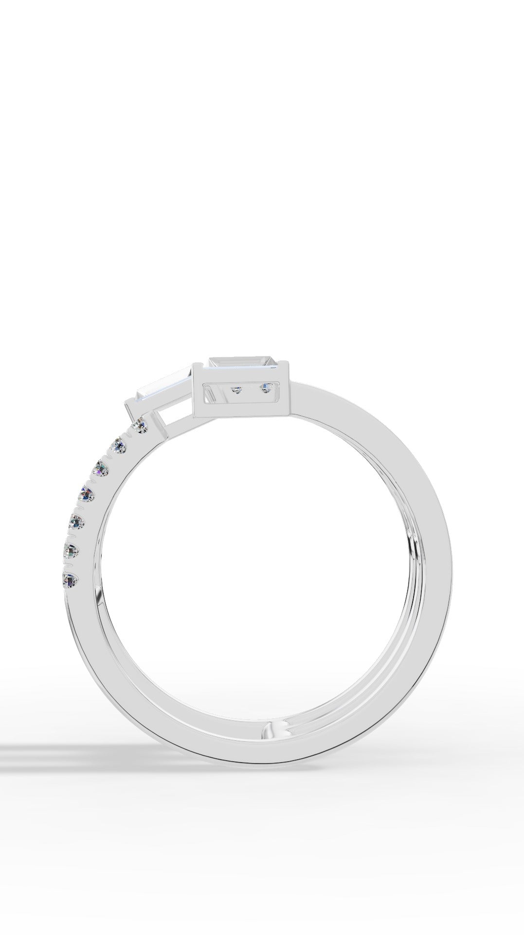 Waterfall Ring In Baguette & Brilliant Round Cut Stones 14K White Gold 0.77 CTW