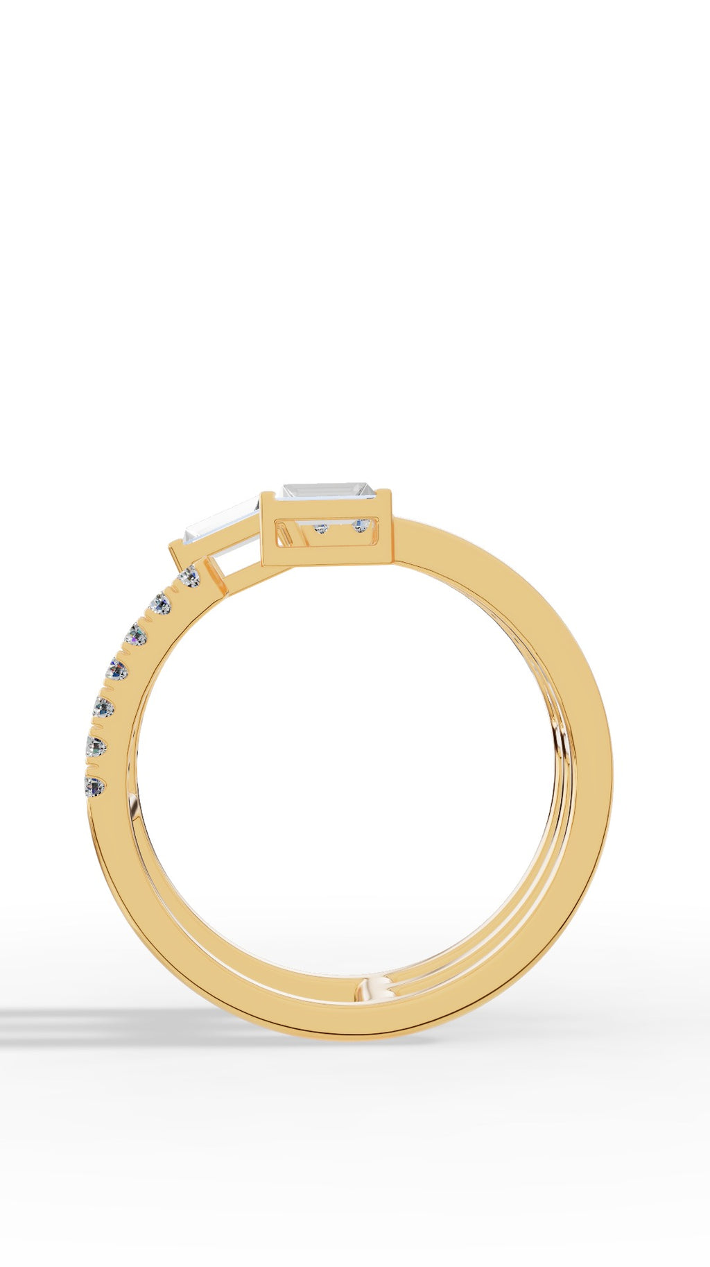 Waterfall Ring In Baguette & Brilliant Round Cut Stones 18K Yellow Gold 0.77 CTW