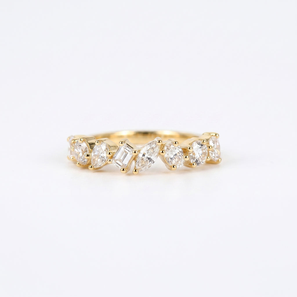 Multi-Shape Diamond Half Eternity Band in 14K Yellow Gold 1.01 CTW