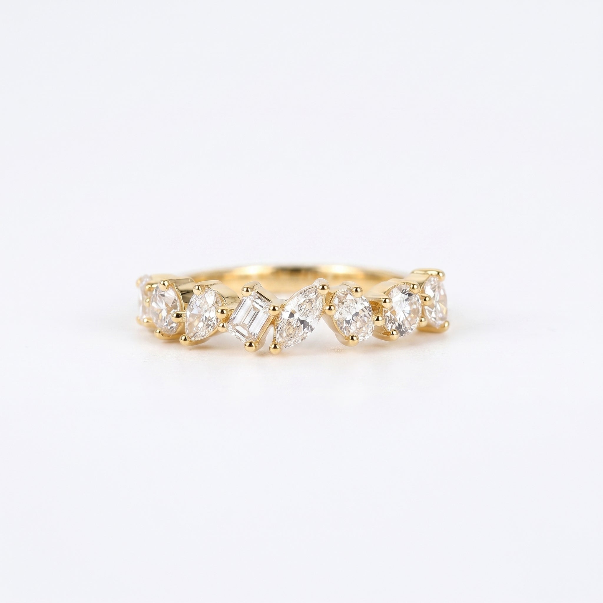 Multi-Shape Diamond Half Eternity Band in 14K Yellow Gold 1.01 CTW