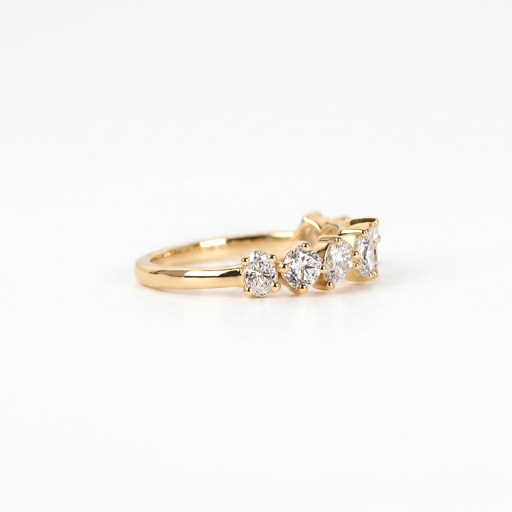 Multi-Shape Diamond Half Eternity Band in 14K Yellow Gold 1.01 CTW