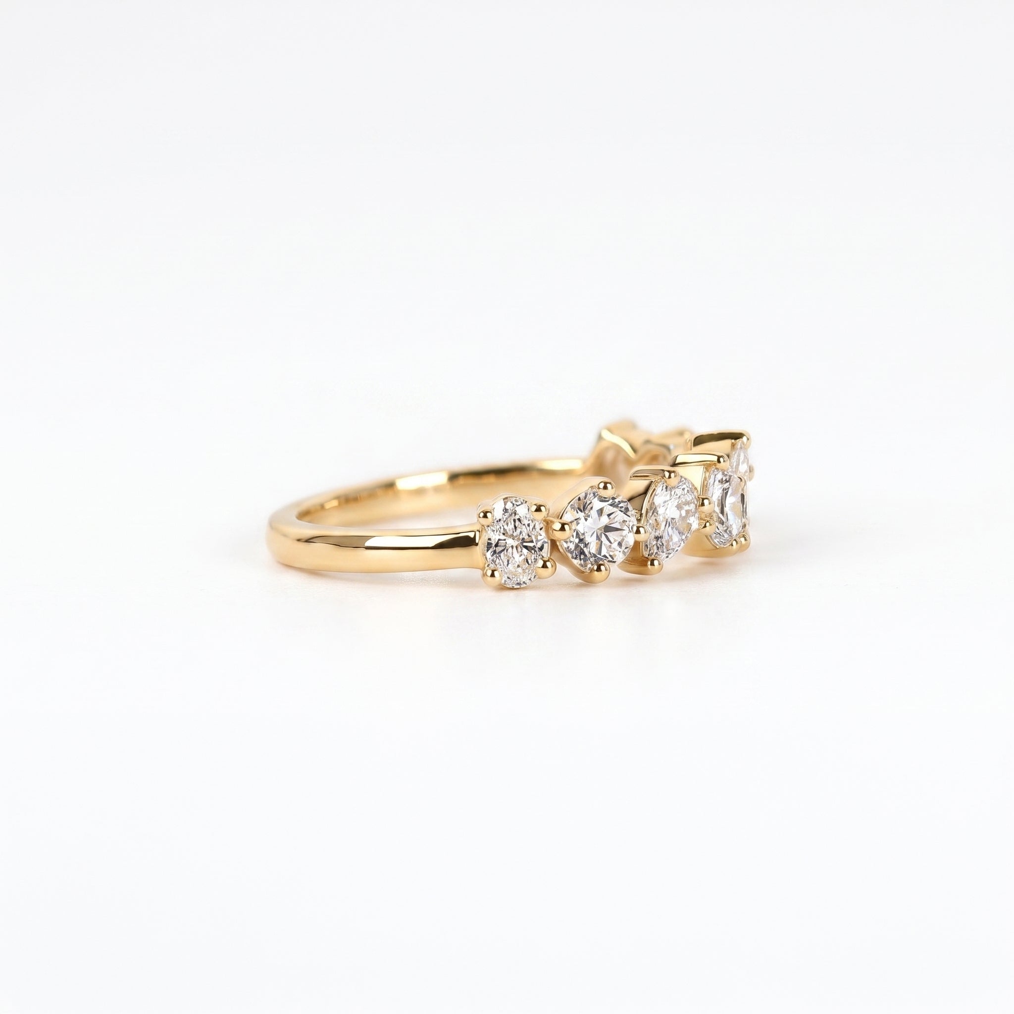 Multi-Shape Diamond Half Eternity Band in 14K Yellow Gold 1.01 CTW