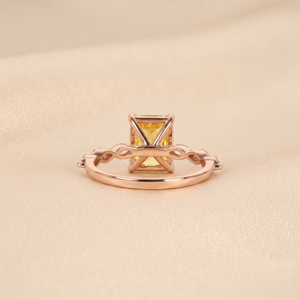 Yellow Gemstone Radiant & Marquise Lab Grown Diamond Side Stone Ring in 10K Rose Gold 3.20 CTW
