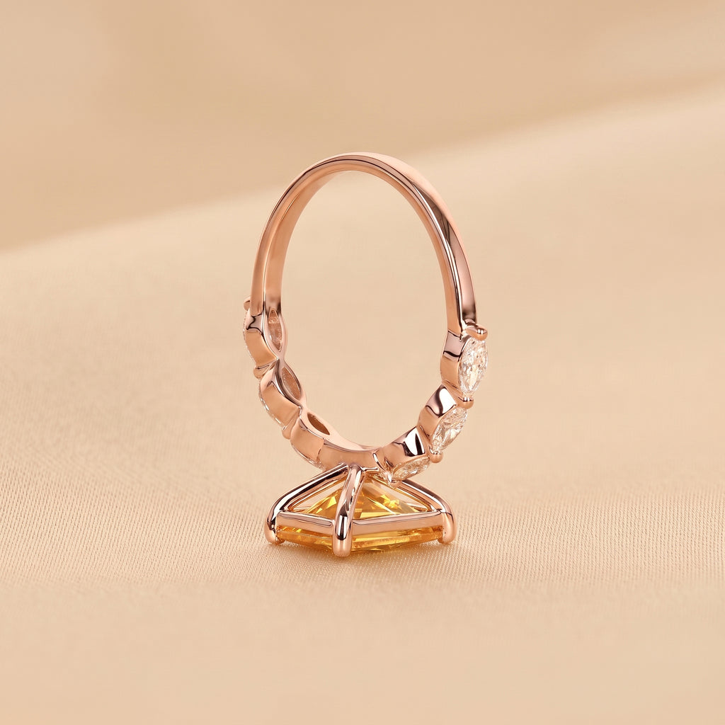 Yellow Gemstone Radiant & Marquise Lab Grown Diamond Side Stone Ring in 10K Rose Gold 3.20 CTW
