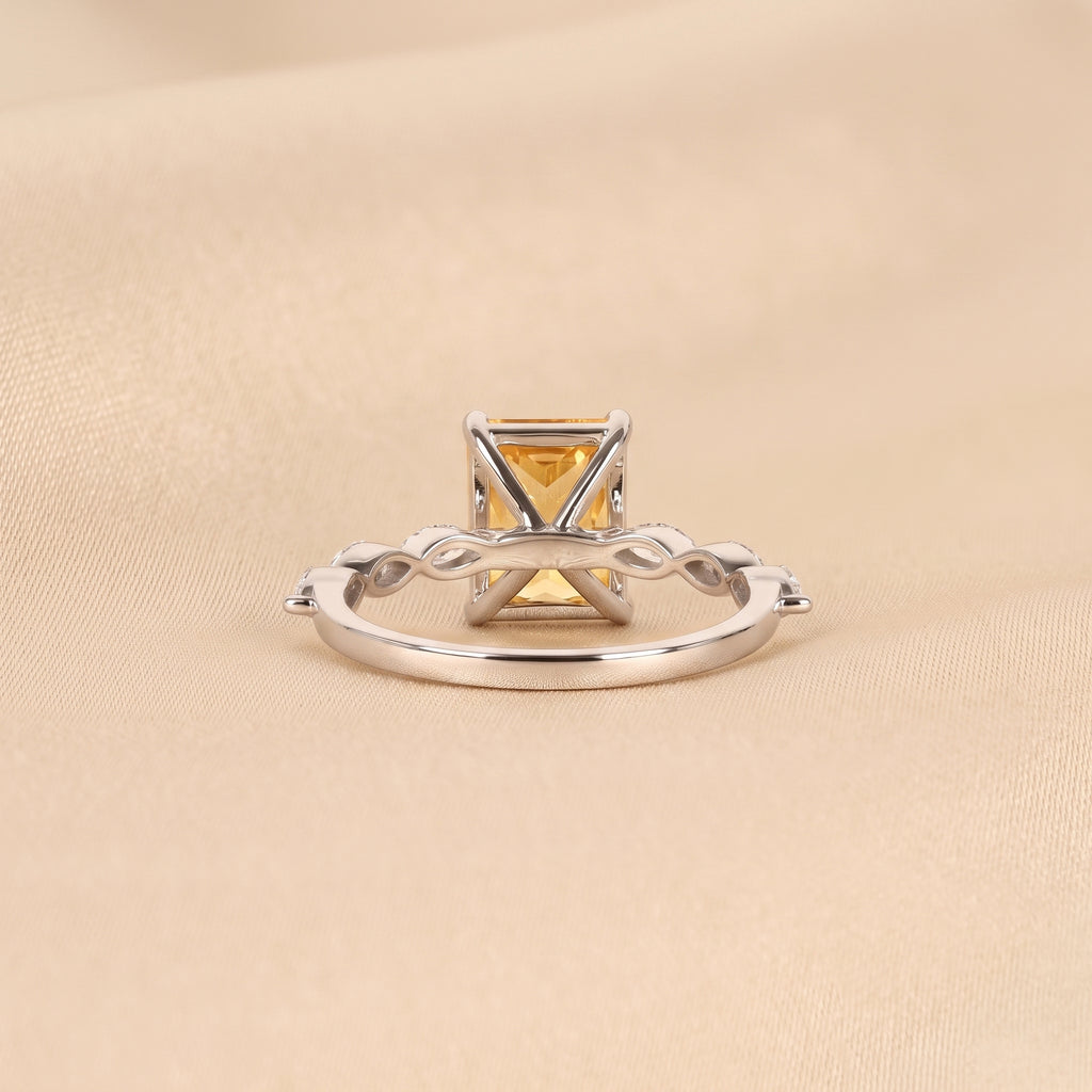 Yellow Gemstone Radiant & Marquise Lab Grown Diamond Side Stone Ring in 14K White Gold 3.20 CTW