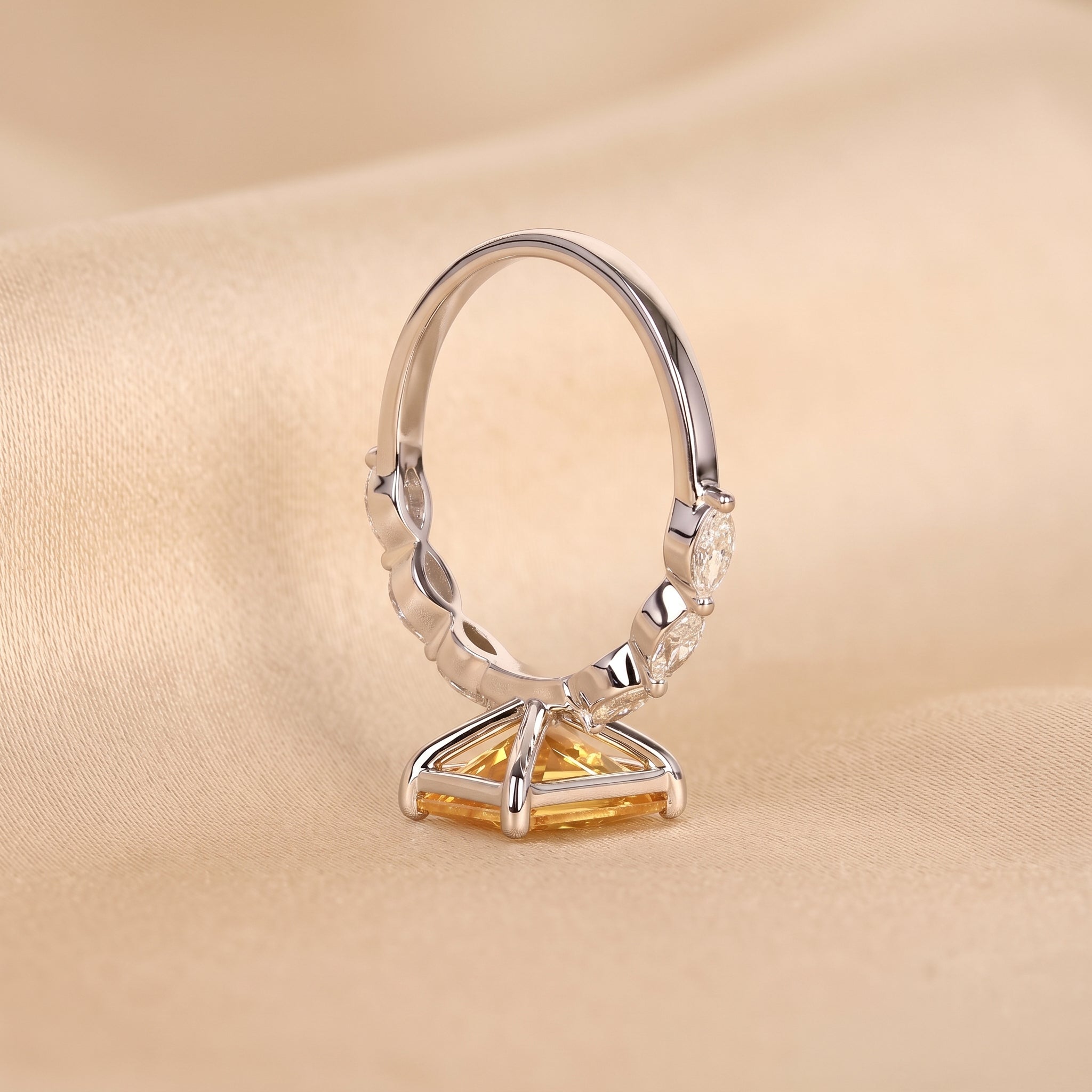 Yellow Gemstone Radiant & Marquise Lab Grown Diamond Side Stone Ring in 14K White Gold 3.20 CTW