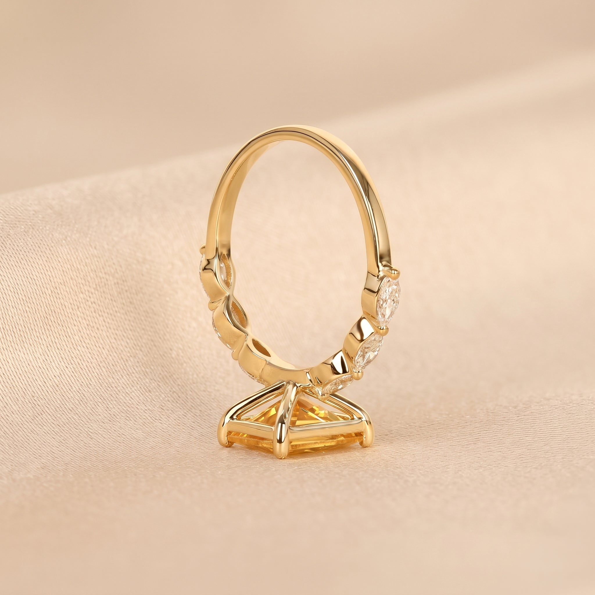 Yellow Gemstone Radiant & Marquise Lab Grown Diamond Side Stone Ring in 14K Yellow Gold 3.20 CTW