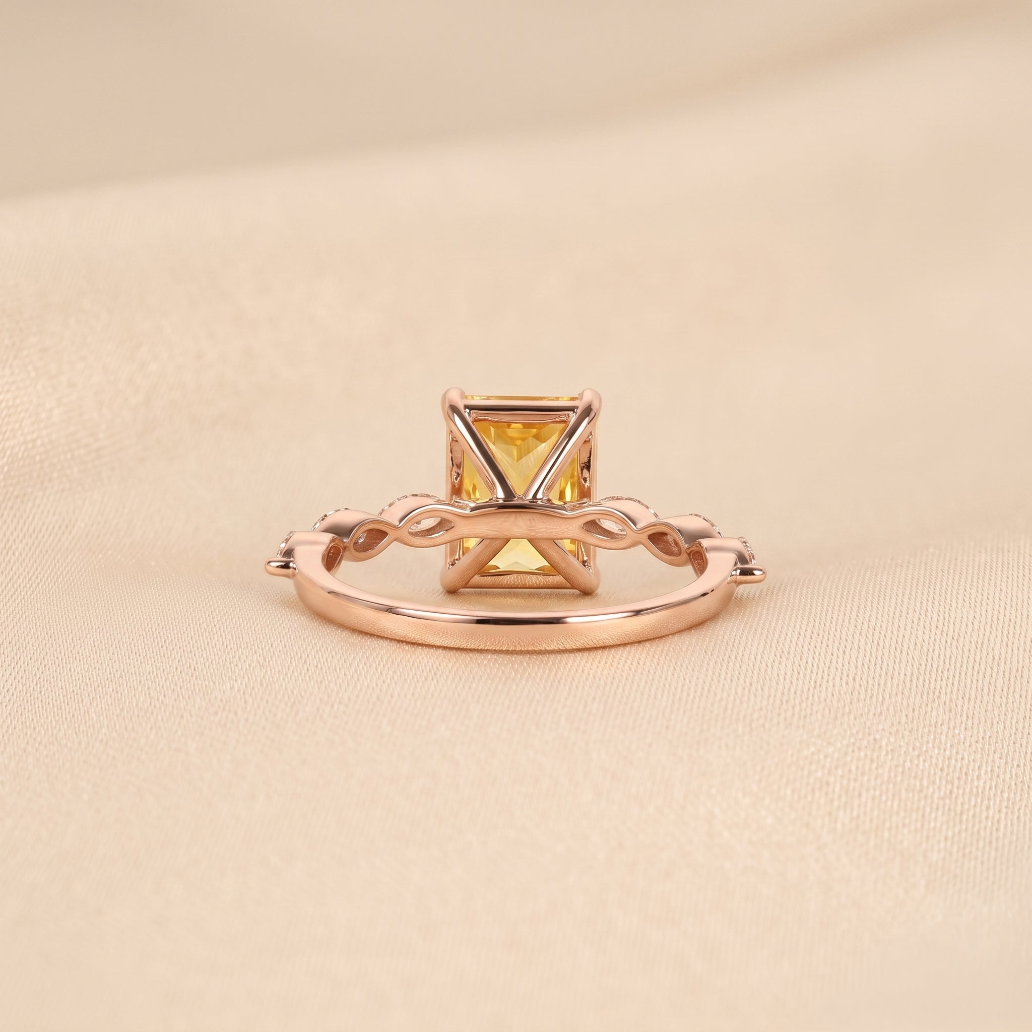 Yellow Gemstone Radiant & Marquise Lab Grown Diamond Side Stone Ring in 18K Rose Gold 3.20 CTW