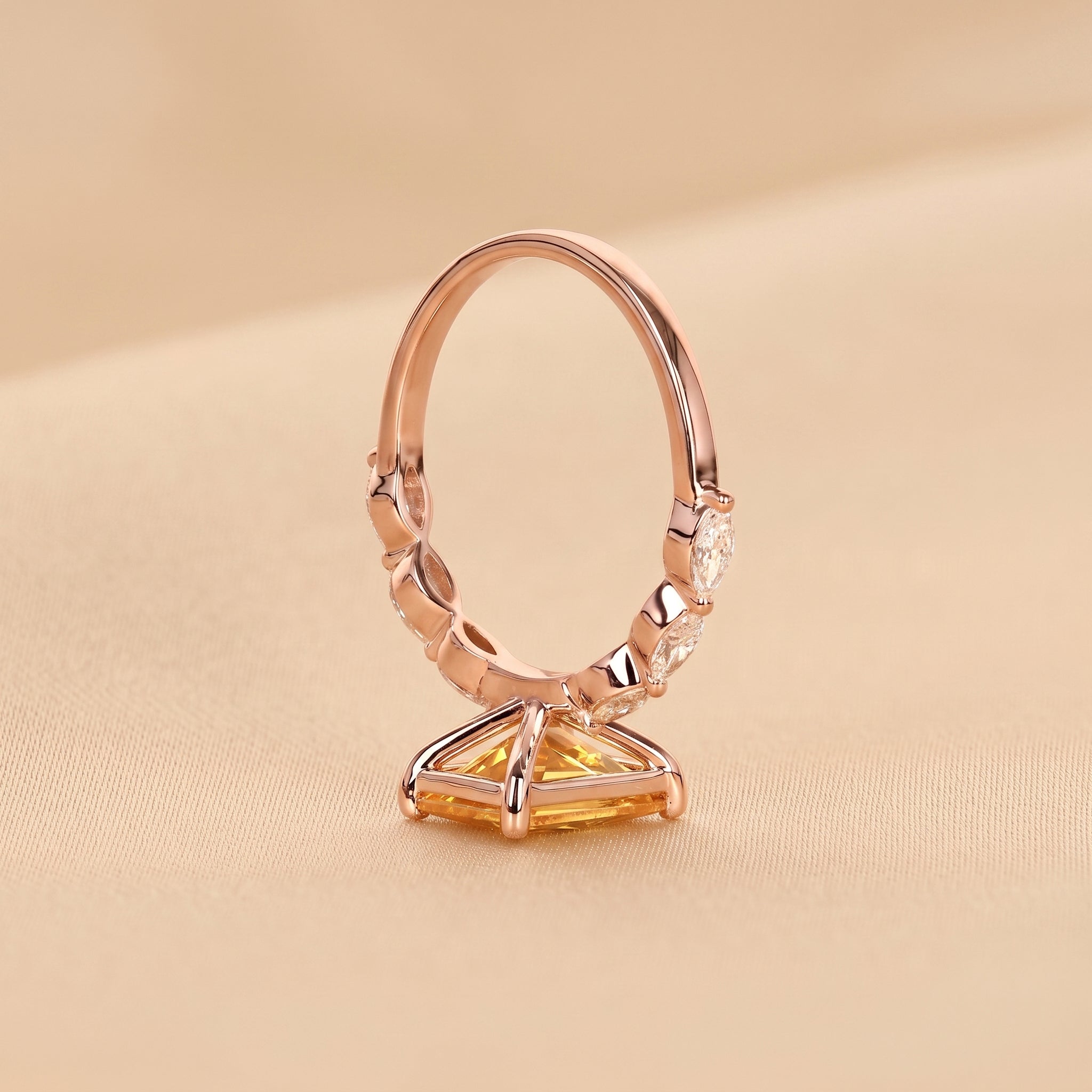 Yellow Gemstone Radiant & Marquise Lab Grown Diamond Side Stone Ring in 18K Rose Gold 3.20 CTW