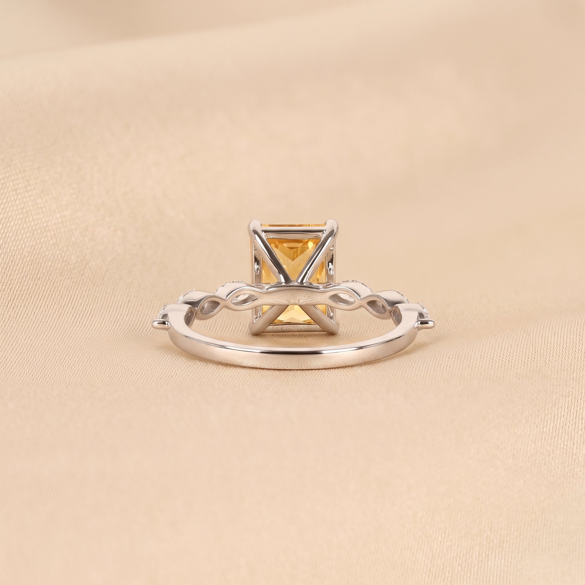 Yellow Gemstone Radiant & Marquise Lab Grown Diamond Side Stone Ring in 18K White Gold 3.20 CTW