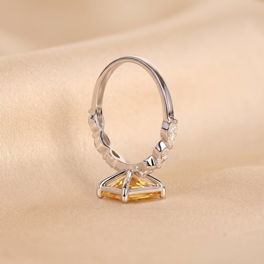 Yellow Gemstone Radiant & Marquise Lab Grown Diamond Side Stone Ring in 18K White Gold 3.20 CTW