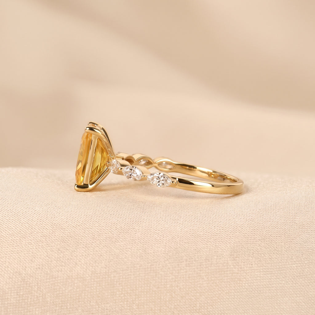 Yellow Gemstone Radiant & Marquise Lab Grown Diamond Side Stone Ring in 18K Yellow Gold 3.20 CTW