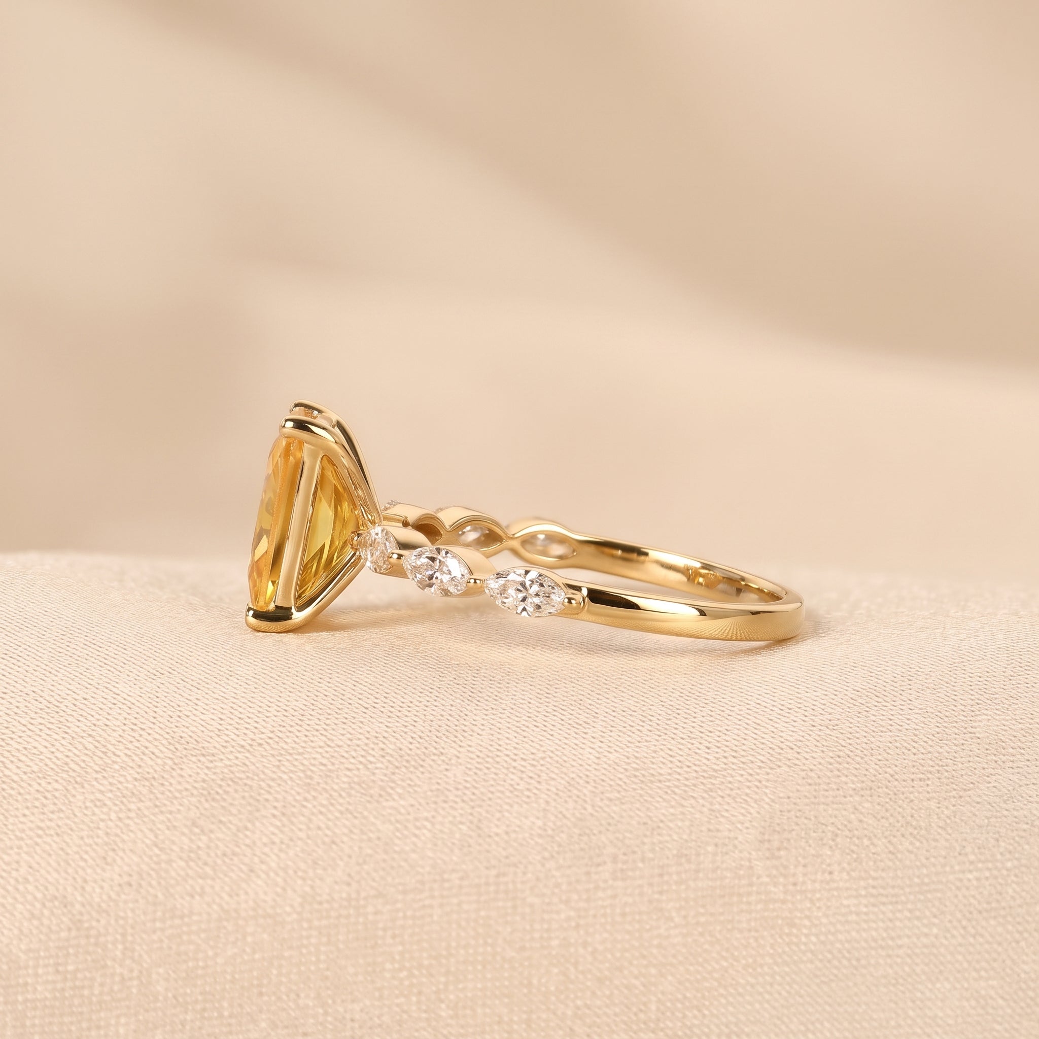 Yellow Gemstone Radiant & Marquise Lab Grown Diamond Side Stone Ring in 18K Yellow Gold 3.20 CTW