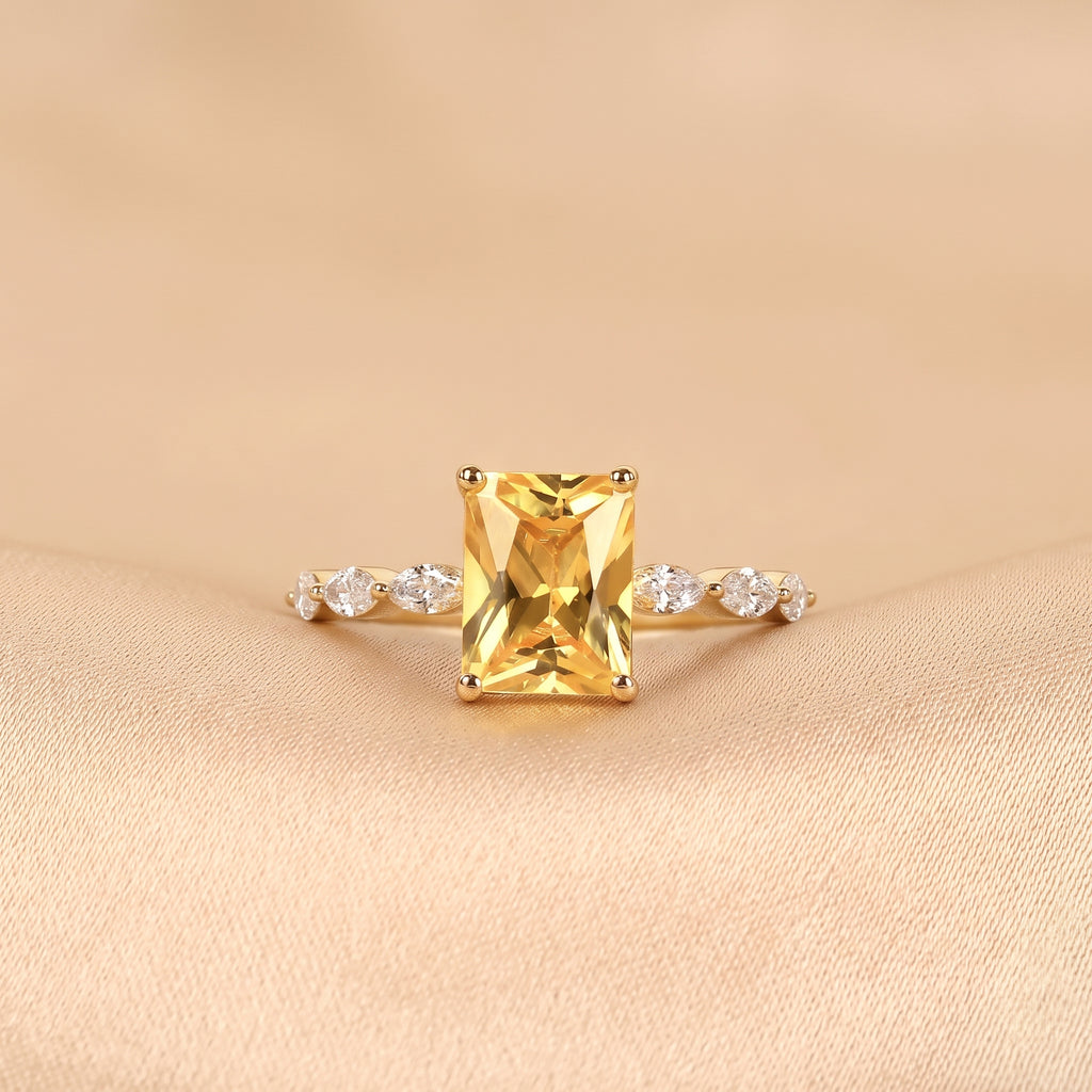 Yellow Gemstone Radiant & Marquise Lab Grown Diamond Side Stone Ring in 18K Yellow Gold 3.20 CTW